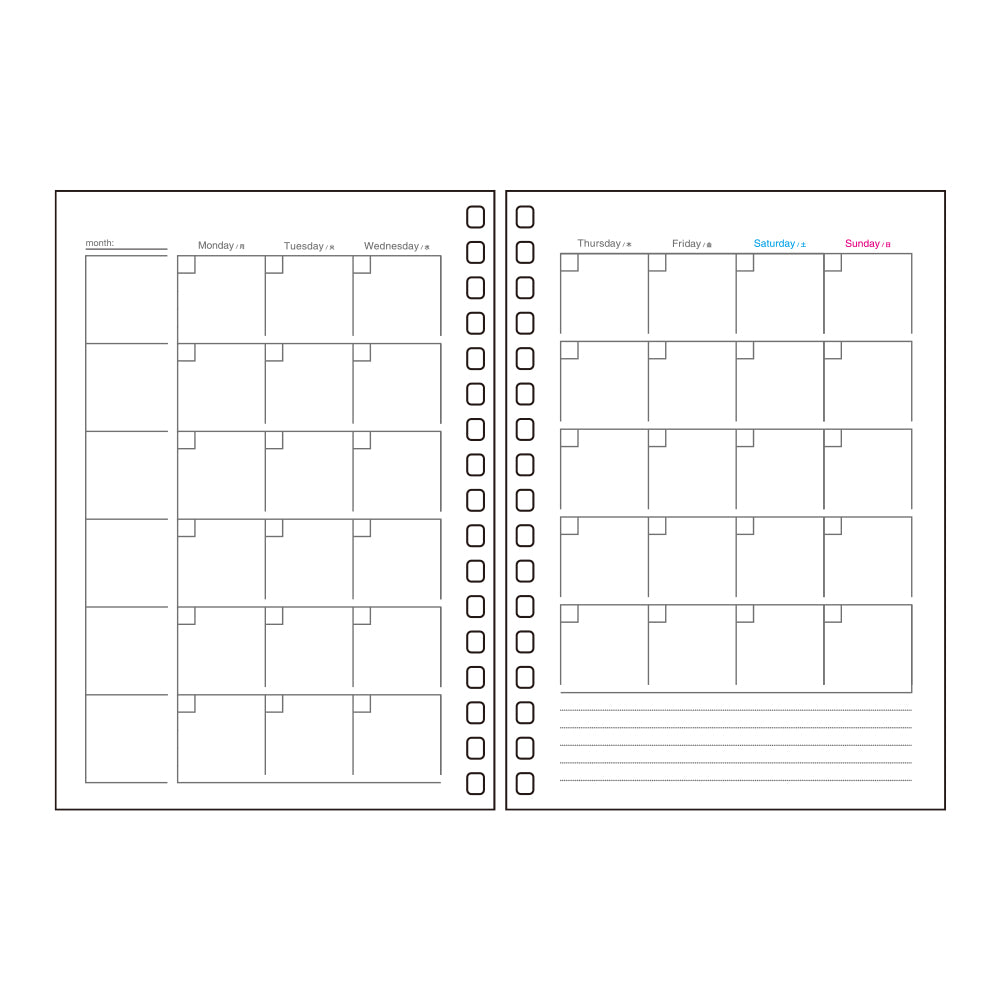 オープンリングノート＜適合リーフ＞日付フリーマンスリー　Ａ６