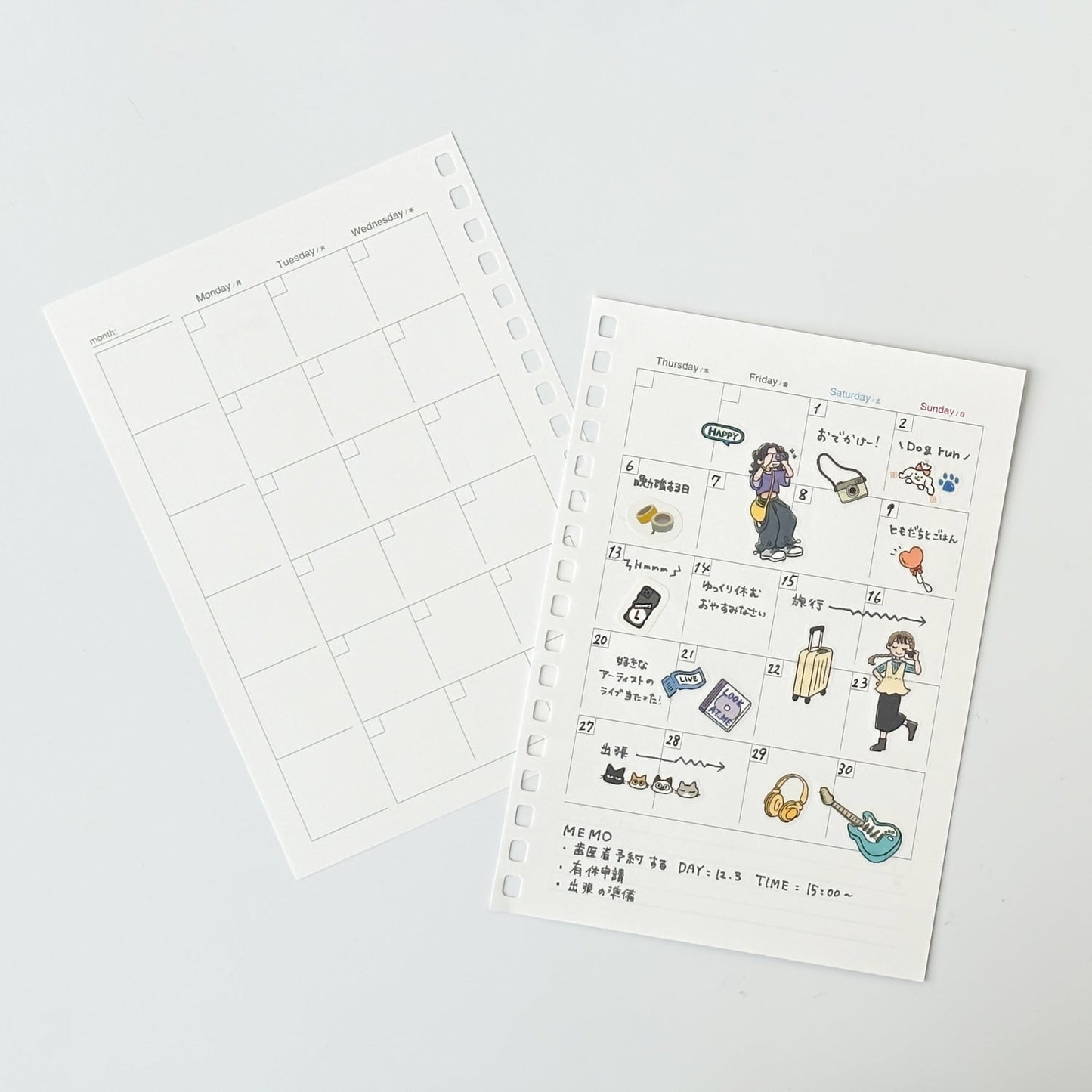 オープンリングノート＜適合リーフ＞日付フリーマンスリー　Ａ６