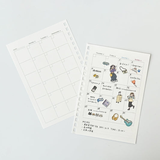 オープンリングノート＜適合リーフ＞日付フリーマンスリー　Ａ６